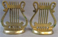 Pair of Vintage Brass Harp Book Ends