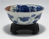 Older Japanese Porcelain Bowl w/ Wood Stand.