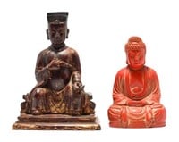 Lot of 2 Chinese Figures - Red Buddha & Gilded Man