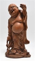 14 1/2" Tall Wood Carved Standing Buddha Figure.