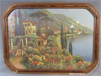 Landscape print in wood frame