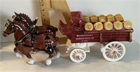Ceramic Budweiser beer wagon w/2 clydesdales