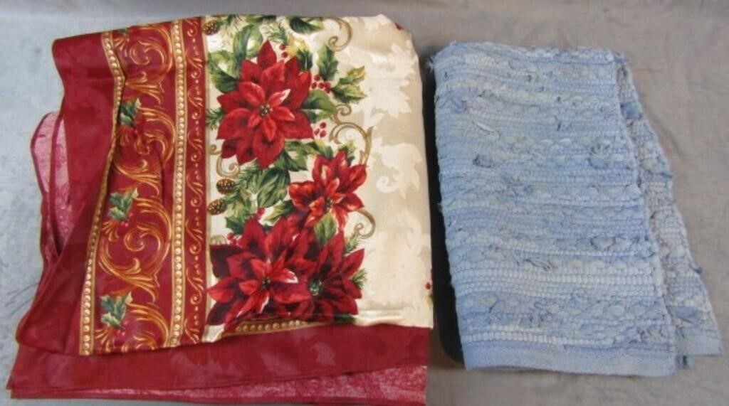 Blue Rag Rug & Christmas Cloth Tablecloth