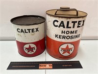 2x Caltex tins including 5 lb grease and Home