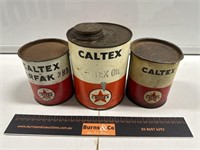 3x Caltex tins Inc 1 Quart Oil and 1lb Grease