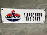 AMOCO Please Shut The Gate Enamel Sign - 300 x