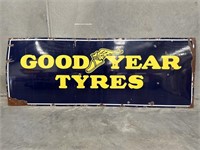 Original GOODYEAR TYRES Enamel Sign - 2435 x 915