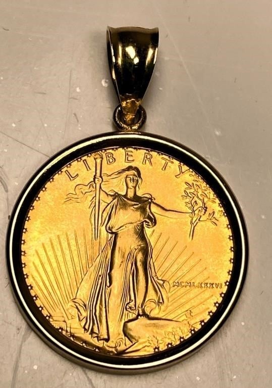 1986 $10 Gold EAGLE pc -1/4 OZ fine Gold w/ Bezel