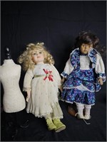 1 sewing mannequin bodies w/ 2 porcelain dolls