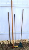 4pcs- rakes & broom