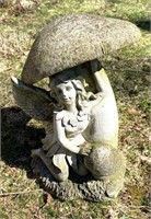 14" concrete Lawn ornament- angel under mushroom