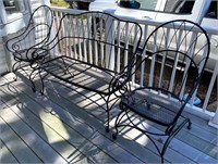 3pcs- 44" wrought iron patio bench & chairs