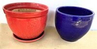 Red & Blue ceramic planters up to 10"