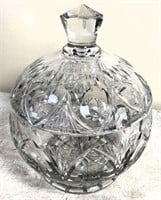 Cut glass covered candy dish - 9" quality