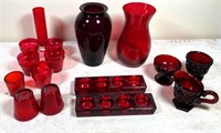 red glass vases, cups & more
