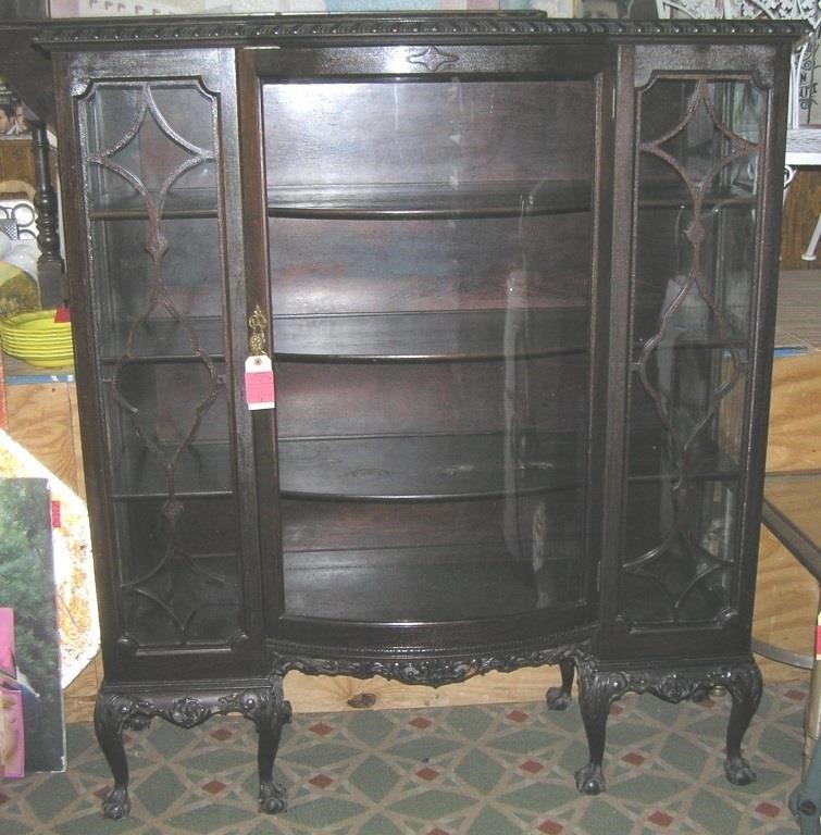 Great early antique curved glass china cabinet