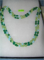 Antique triple tone green and blue glass necklace