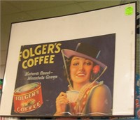 Early Folgers Coffee advertising store display sig