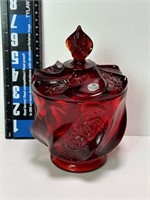 Red Fenton covered candy dish