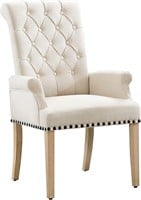 Linen, Armrest Dining Chair Tufted Buttons, Beige