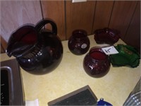 Ruby Red Pitcher + Bowls