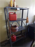 Metal shelving unit with contents, 30.5" wide,