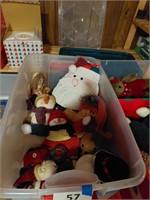 Lot of stuffed Christmas teddies, Santa, and