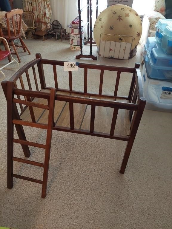 Vintage wooden doll bed with ladder