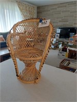 Wicker doll chair, approx 14" tall