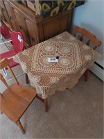 Wooden child's table and 2 chairs, table measures