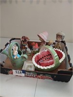 Lot of figurines and watermellon bowl