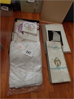 Embroidered dresser scarfs, Irish linen table