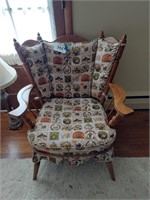 Wood frame wing back chair
