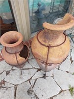 Lot of 2 terra cotta pots, pieces missing