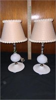 Milk Glass Hobnail Lamps with Shades (2)