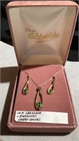 14K Necklace and Earring Green Stones