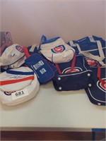 Lot of Chicago Cubs bags, some are insulated