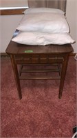 Side Table, Feather Pillow, 2 small pillows