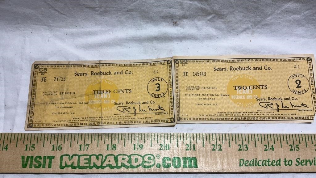 Vintage Sears Roebuck and Co Checks 2cents,3cents