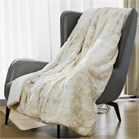 Faux Fur Heated Blanket Throw Tan