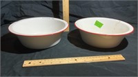 White with Red Trim Enamel Bowls (2)