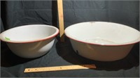 Large White with Red Trim a enamel Bowls