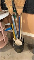 Bucket of Brooms, Mops, Shovel, etc