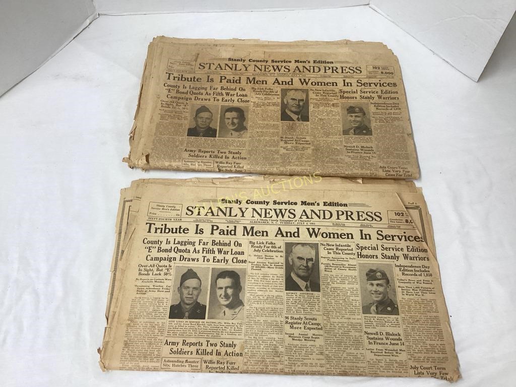 2 ORIGINAL 1944 STANLY NEWS AND PRESS PAPERS