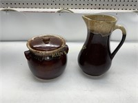 2 PIECES POTTERY OVEN PROOF SUGAR BOWL AN  PITCHER