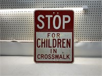 METAL "STOP FOR CHILDREN IN CROSSWALK" SIGN