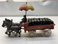 CAST IRON SCHLTZ BEER AND ALE HORSE AND WAGON