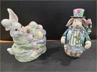 Easter Bunny Cookie Jar and Metal Easter Bunny