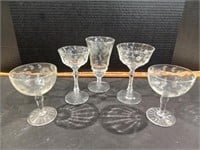 Six Gorgeous Etched Glass Cocktail Glasses