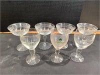 Four Etched Glass Drinking Glasses and 3 Irish Cof